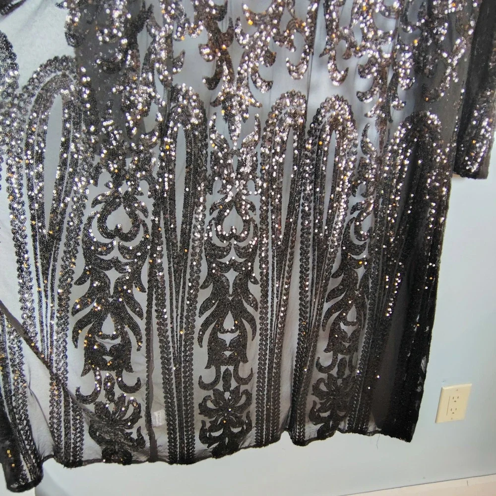 Southern Fried Chics XL Black Sequin Mesh Duster Cardigan Victorian gothic - Picture 11 of 14